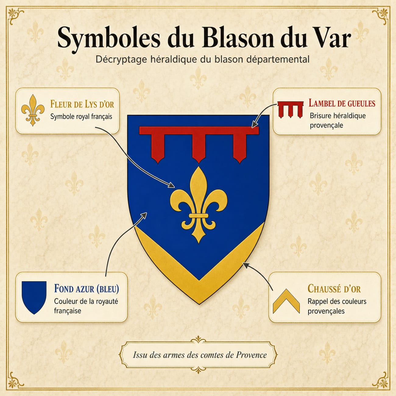 Infographie décryptant les symboles héraldiques du blason du Var