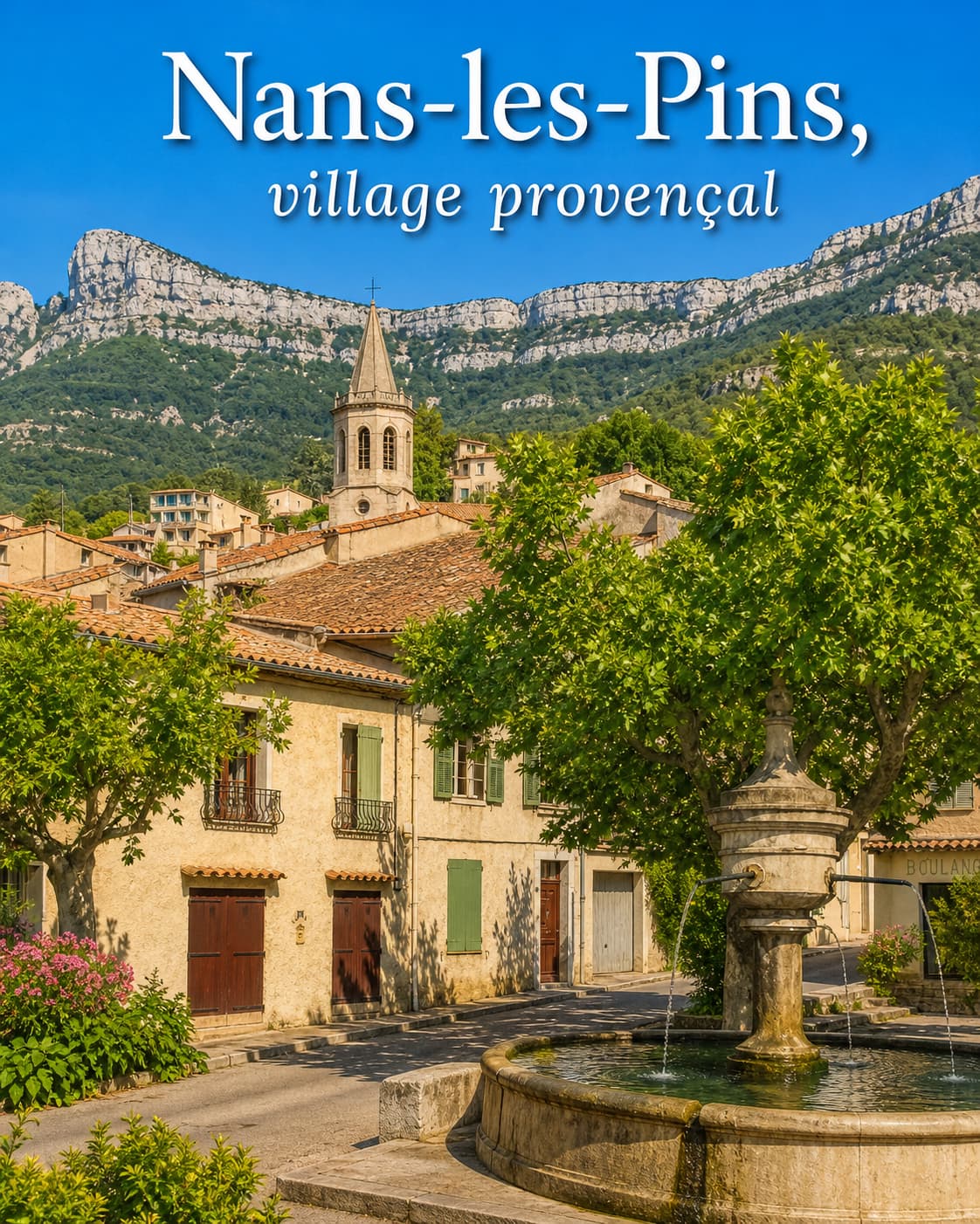 Vue pittoresque du village provençal de Nans-les-Pins blotti au pied du massif de la Sainte-Baume