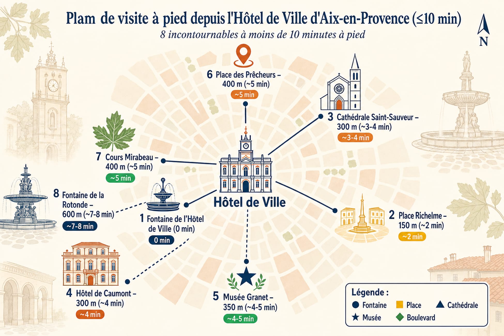 Plan de visite à pied depuis l