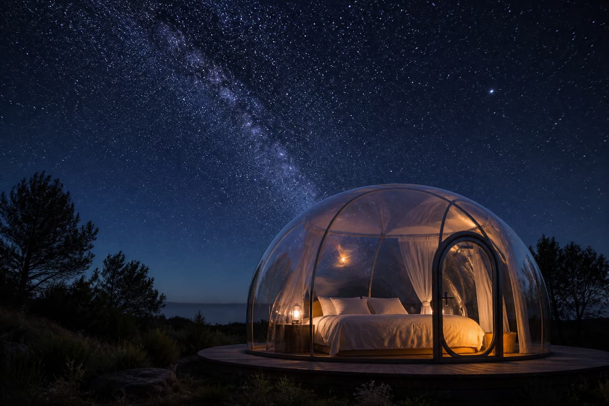 Une bulle transparente avec un lit à l