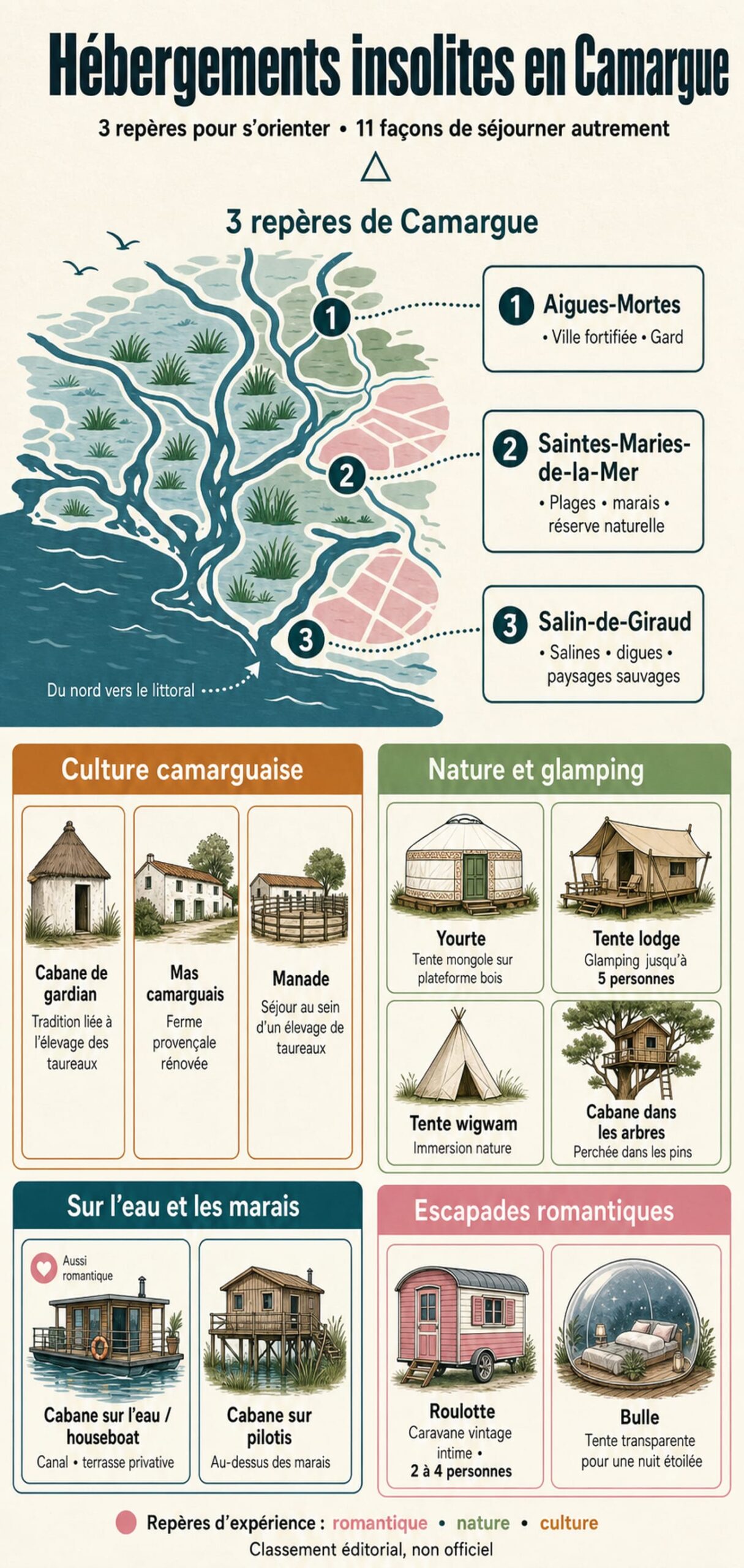 Carte-guide des hébergements insolites en Camargue